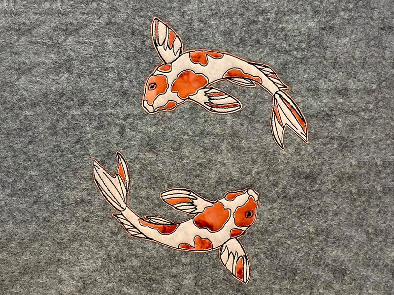 Koi Karpfen - redwork Stickdatei